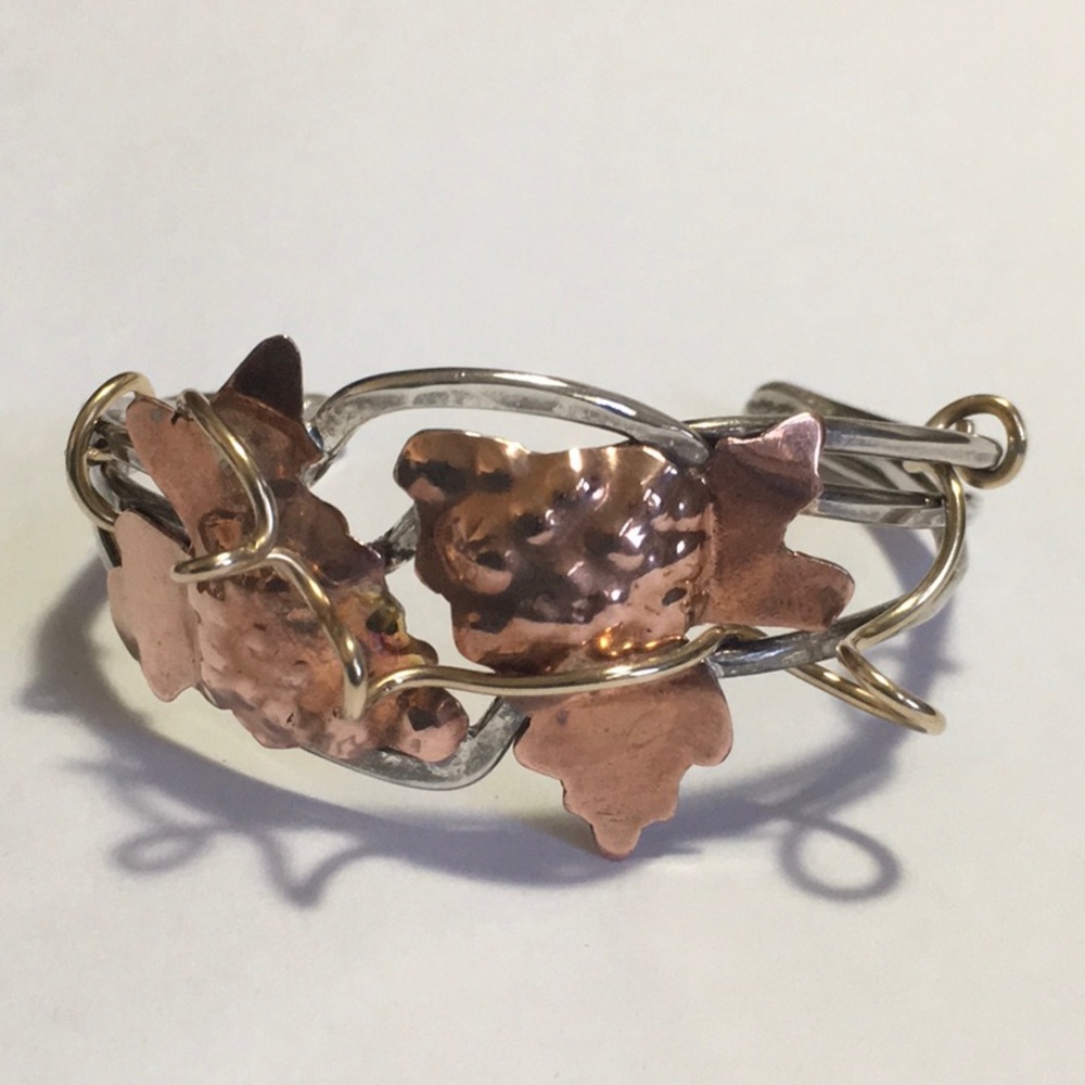 Sterling Silver, Brass, and Copper Mixed Metal Cuff EUC - Picture 2 of 8